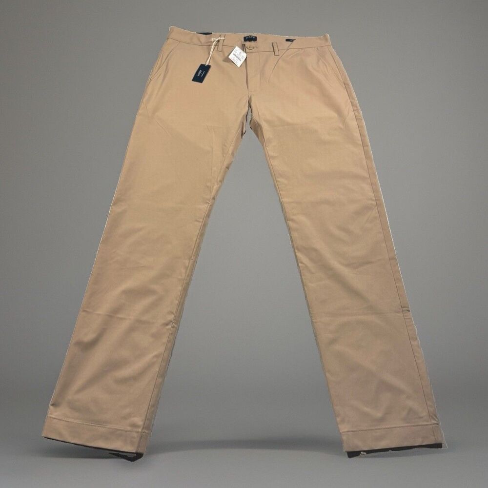 J Crew Slim Fit Tech Pants Men’s 34x34 Tan Khaki Flex Stretch Smart Casual NEW